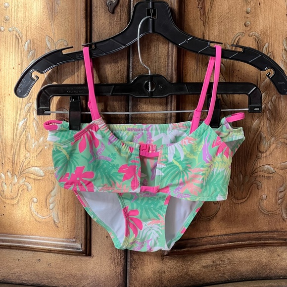 Zara Kids Girls Bikini Set Exotic Swimsuit Pink & Green Floral Design 11 12 - Picture 4 of 16